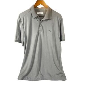 Tommy Bahama Island Zone Polo Shirt Mens Large Short Sleeve‎ Gray Textured Beach